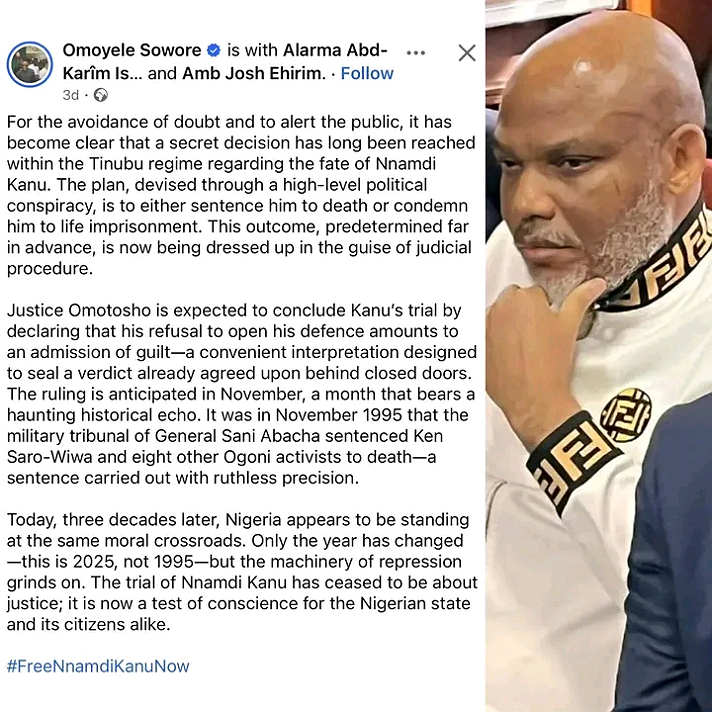 November 20, justice omotosho is expected to conclude Nnamdi Kanu trial by declaring that his...